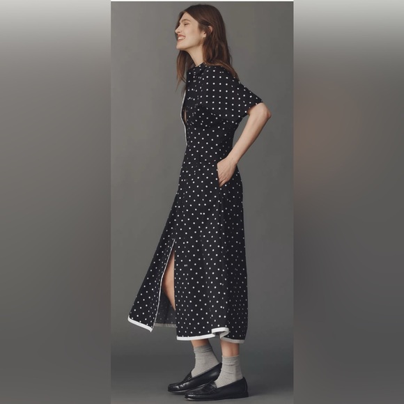 Anthropologie Black and White Polka Dot Midi Dress 🖤🤍🖤 - Picture 3 of 6